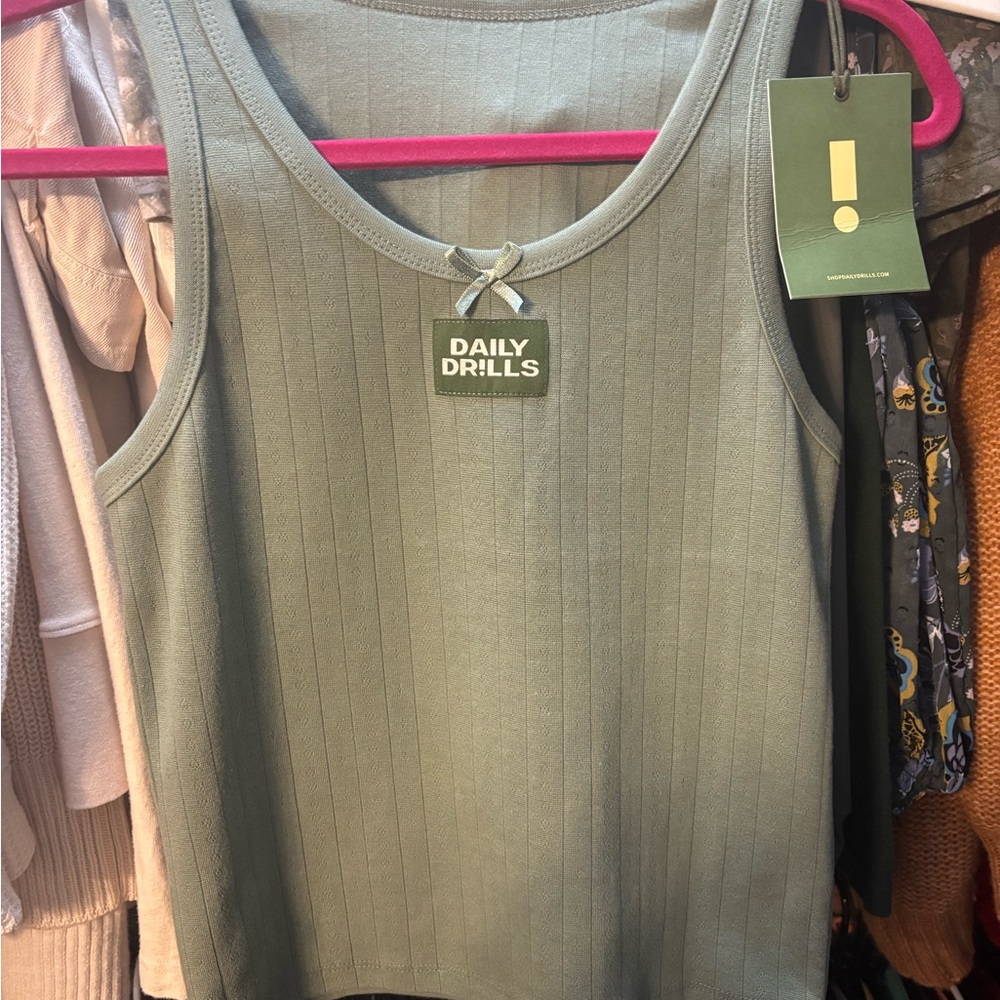 Daily Drills Sage Green Ribbed Tank Top
